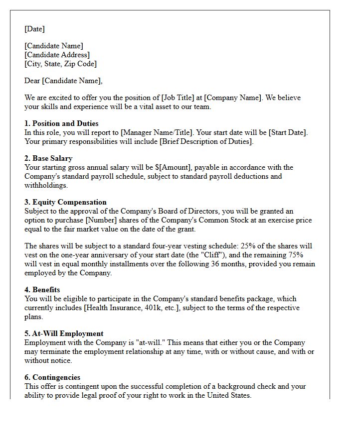 Standard Equity-Based Startup Offer Letter