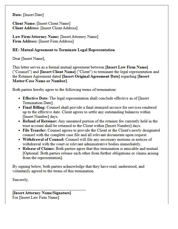 Mutual Agreement To End Counsel Retainer Letter