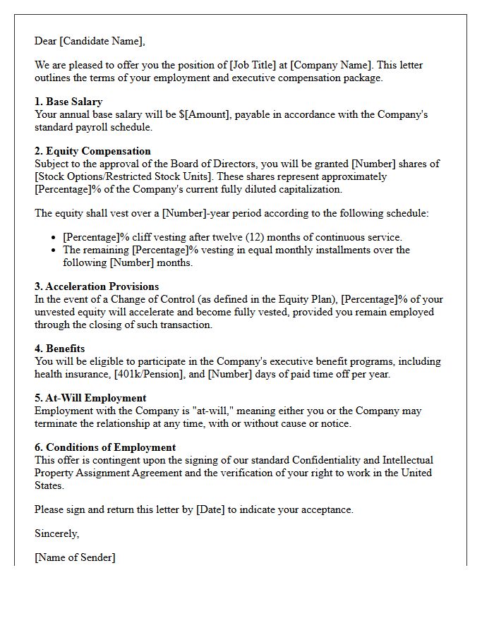 Executive Equity-Based Startup Offer Letter