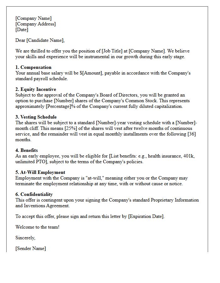 Early Employee Equity-Based Startup Offer Letter