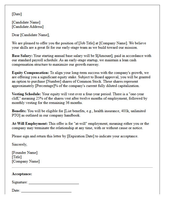 High Equity Low Base Salary Startup Offer Letter
