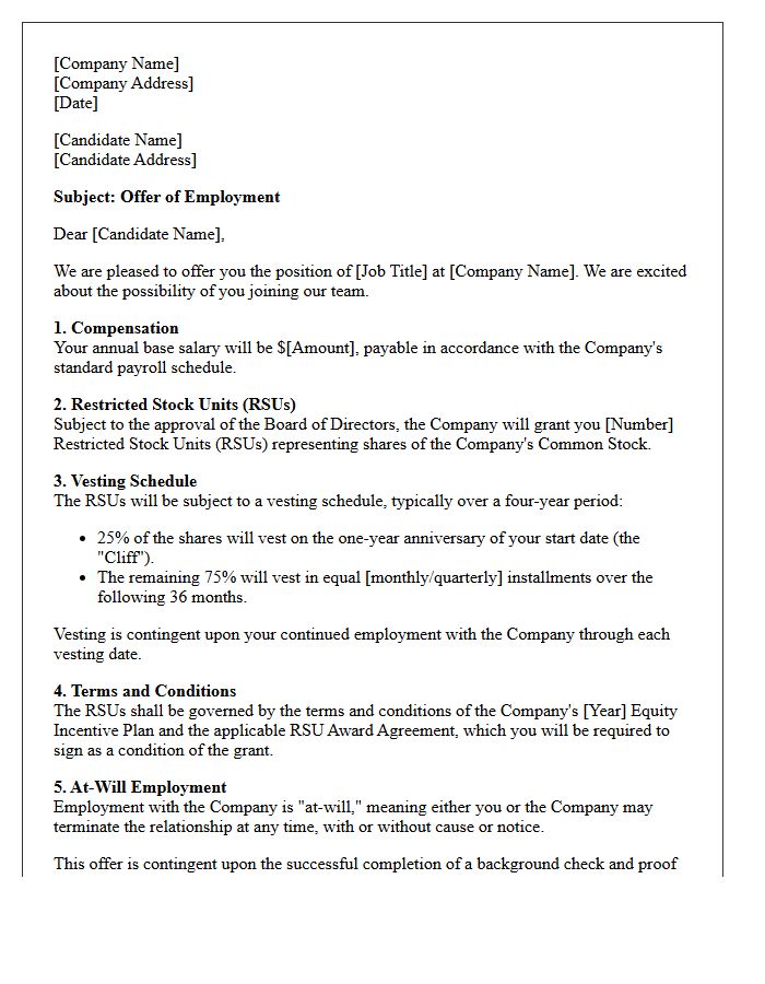 Restricted Stock Unit Startup Offer Letter