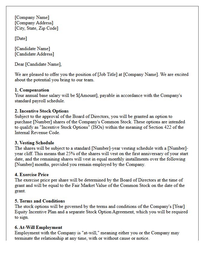 Incentive Stock Options Startup Offer Letter