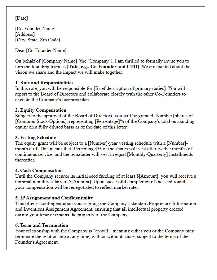 Co-Founder Equity-Based Startup Offer Letter