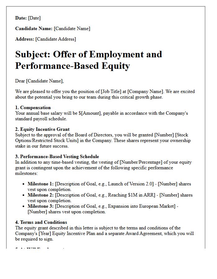 Performance Milestone Equity Startup Offer Letter