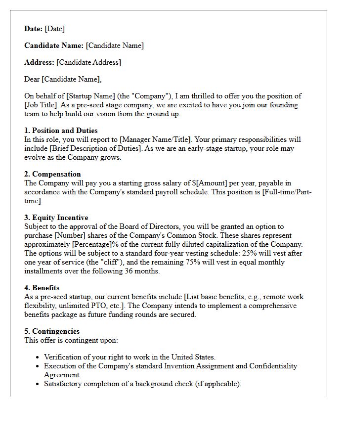 Pre-Seed Stage Equity Startup Offer Letter