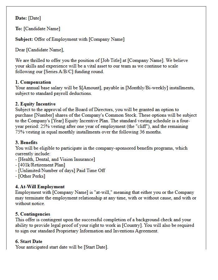 Post-Funding Equity Startup Offer Letter