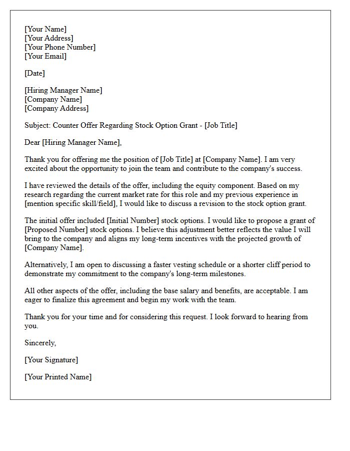 Company Stock Options Counter Offer Letter