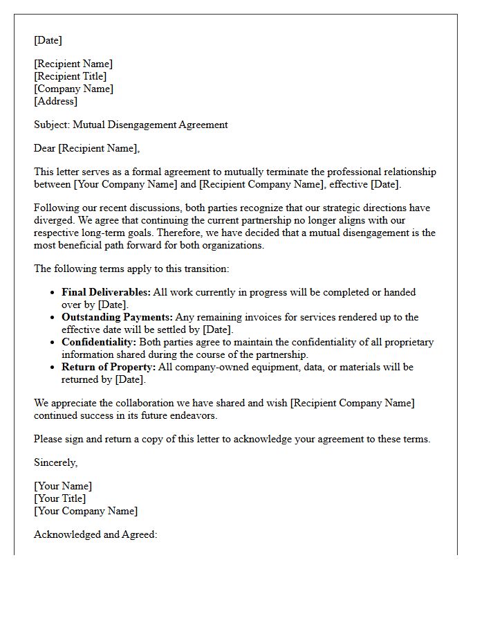 Mutual Disengagement Letter Due To Diverging Strategies