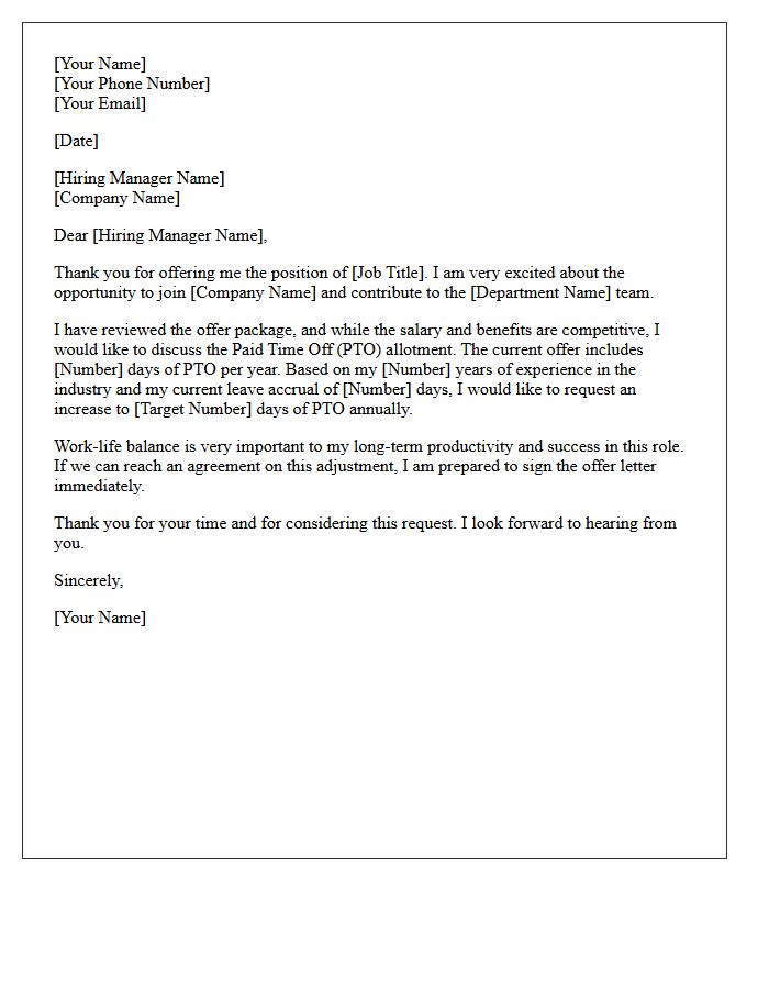 Additional Paid Time Off Counter Offer Letter