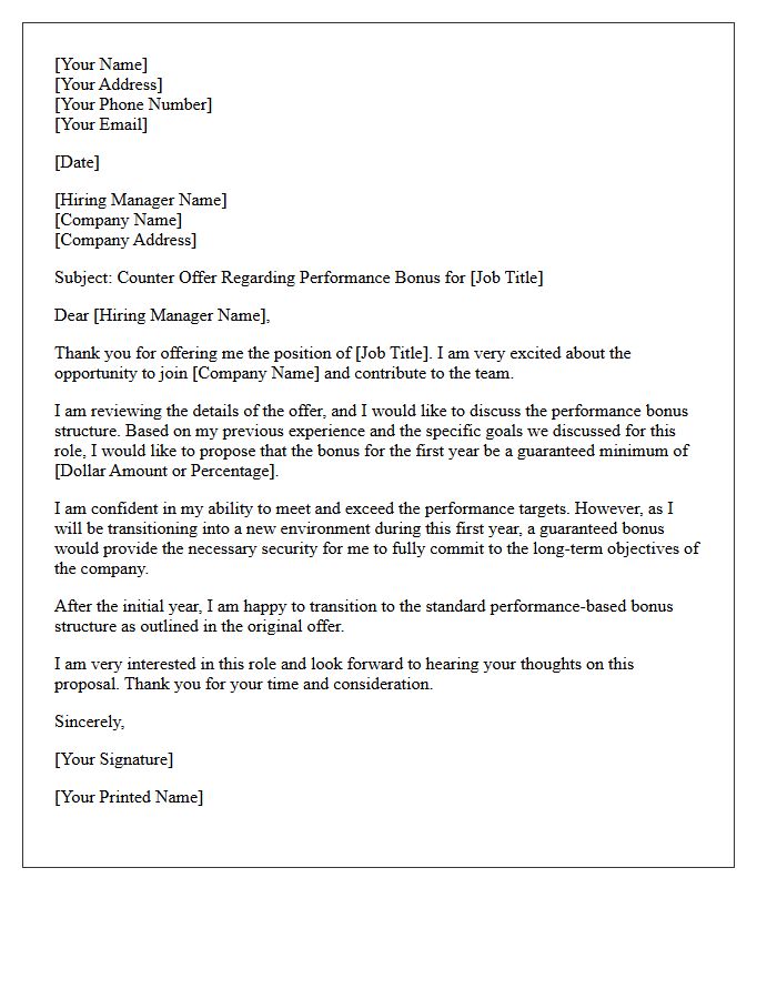 Guaranteed Performance Bonus Counter Offer Letter