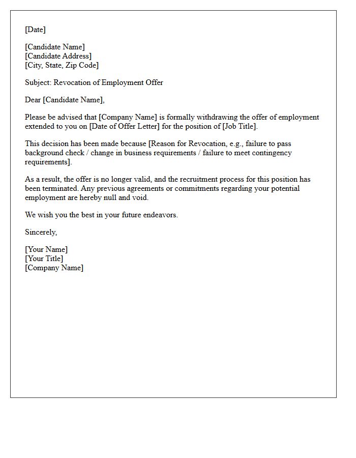 Notice of Offer Letter Revocation