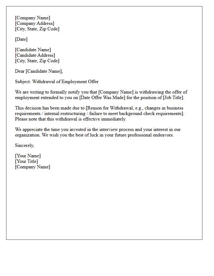 Withdrawal of Employment Offer Letter