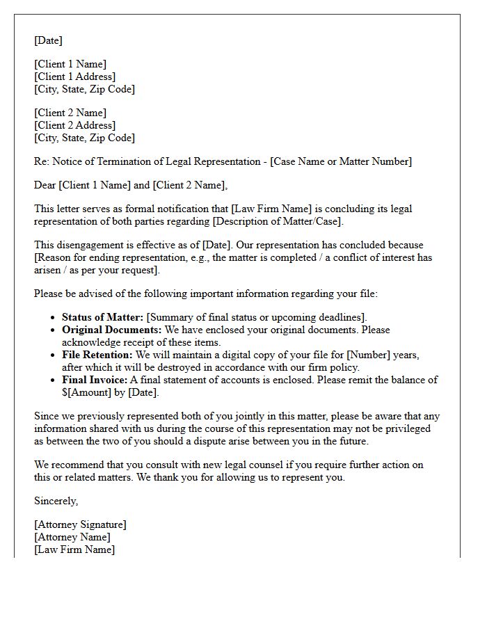 Co-Signed Legal Representation Disengagement Letter