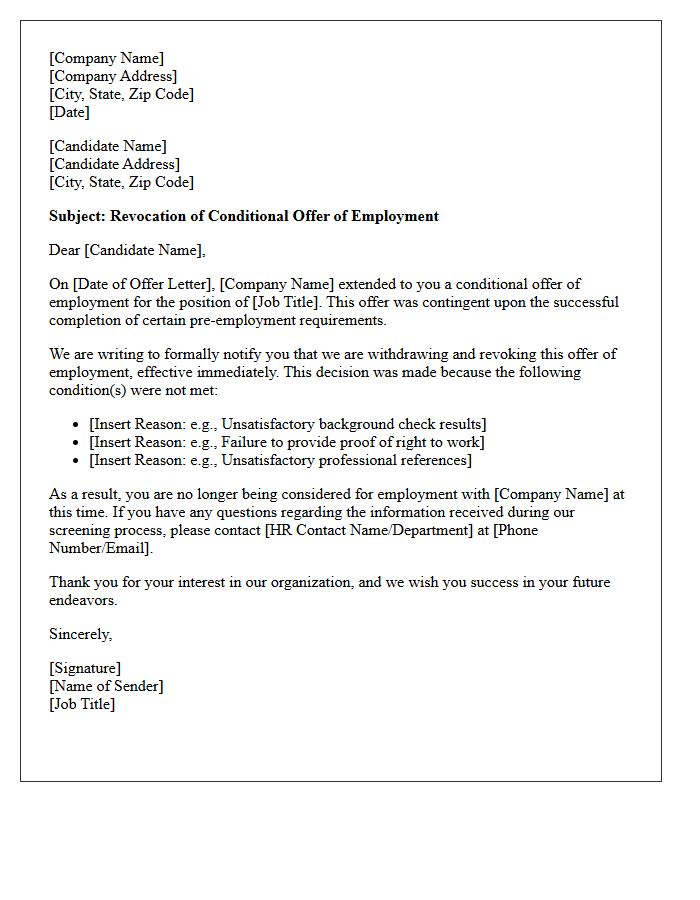 Revocation of Conditional Offer Letter