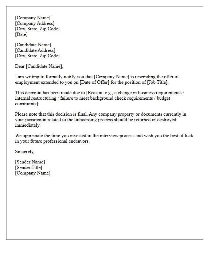Job Offer Revocation Notification Letter