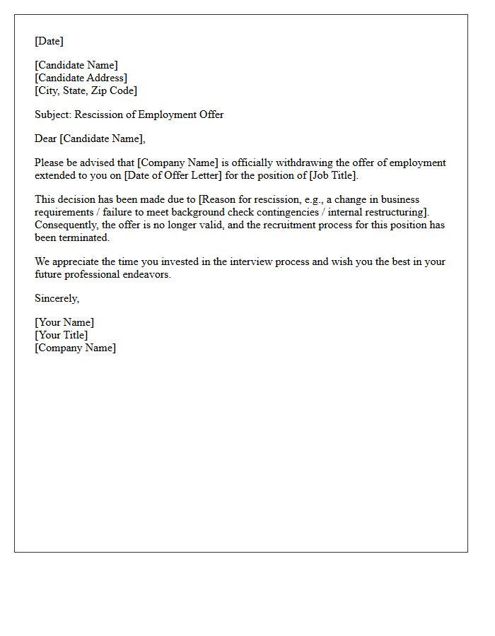 Rescission of Employment Offer Letter