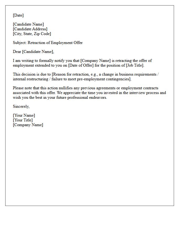 Retraction of Employment Offer Letter