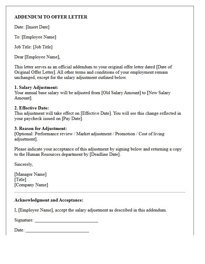 Salary Adjustment Offer Letter Addendum
