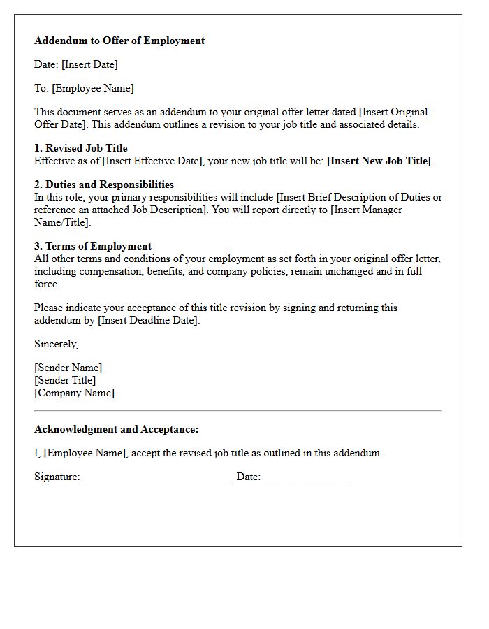 Job Title Revision Offer Letter Addendum