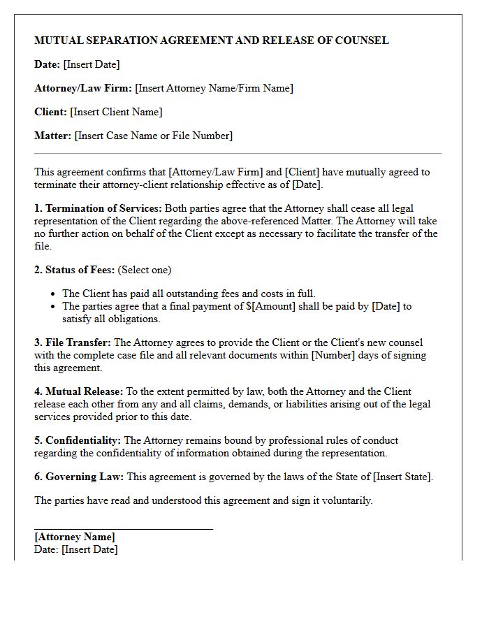 Attorney And Client Mutual Separation Agreement Letter