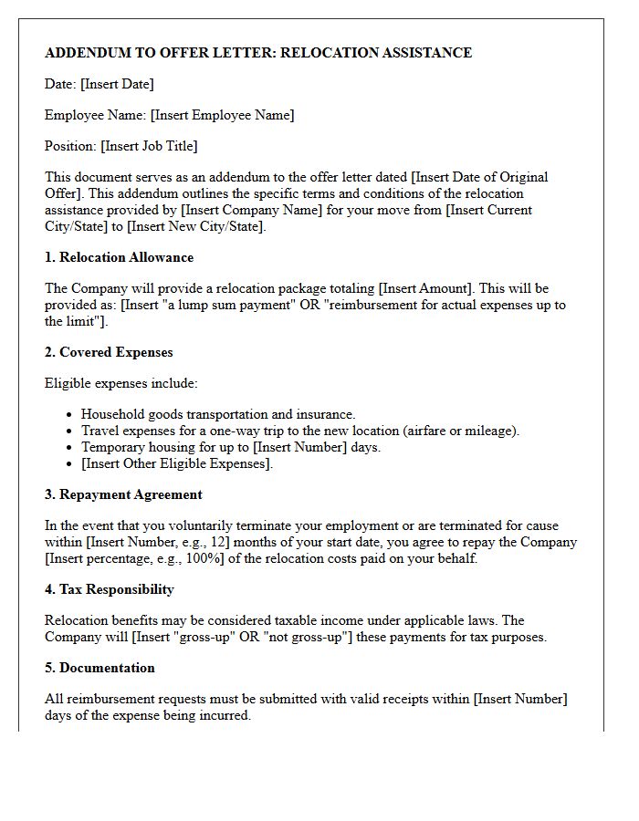 Relocation Package Offer Letter Addendum