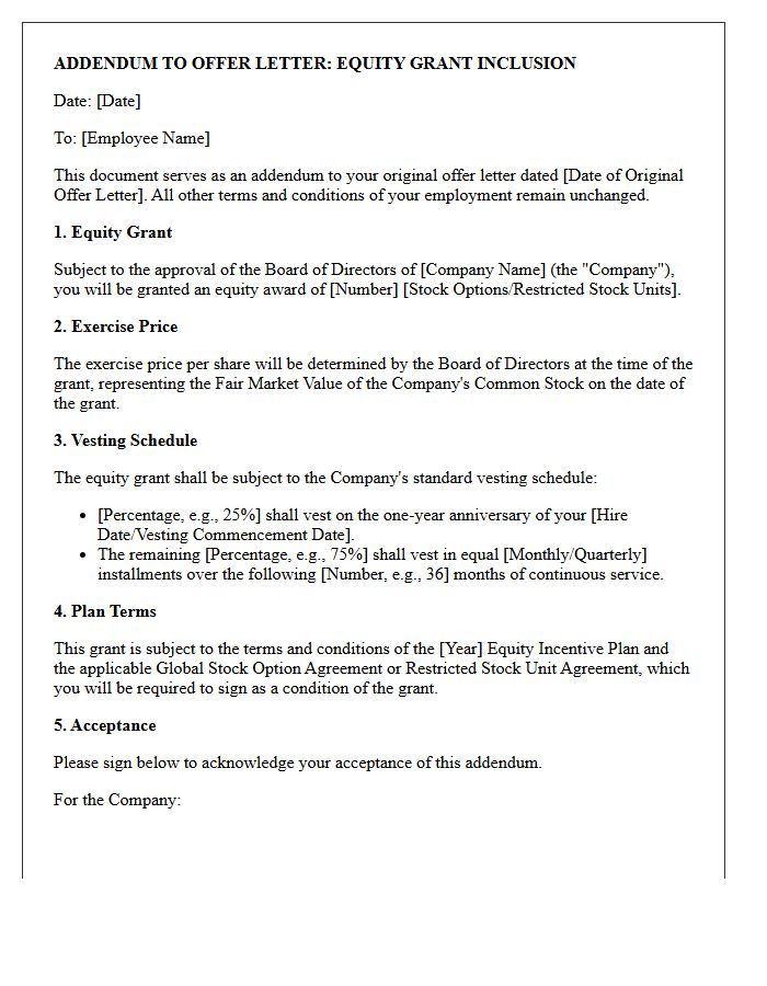 Equity Grant Inclusion Offer Letter Addendum
