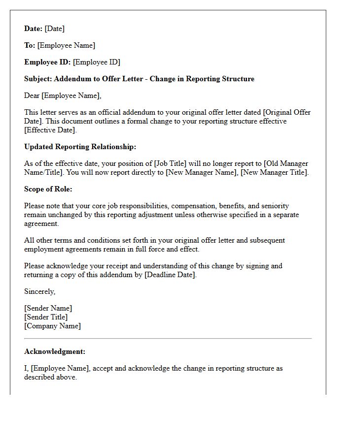 Reporting Structure Change Offer Letter Addendum