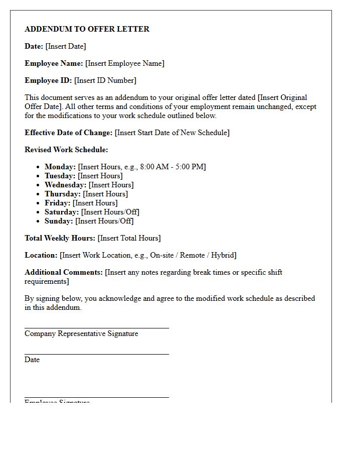 Work Schedule Modification Offer Letter Addendum