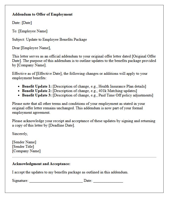 Benefits Update Offer Letter Addendum