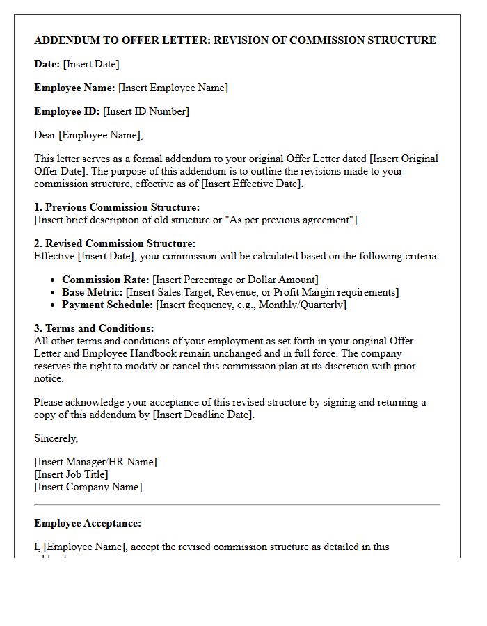 Commission Structure Revision Offer Letter Addendum
