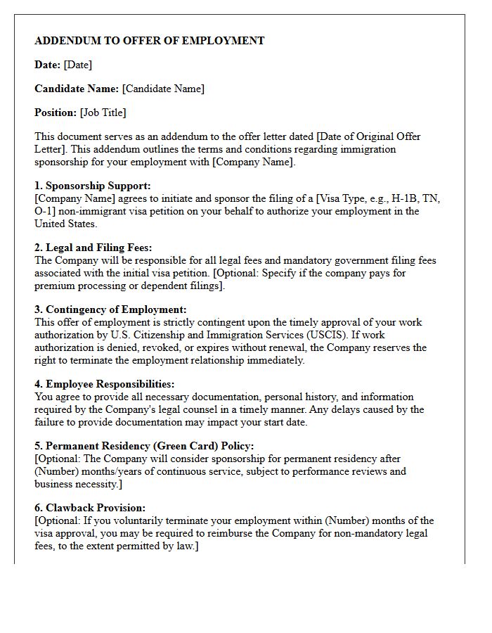 Immigration Sponsorship Offer Letter Addendum