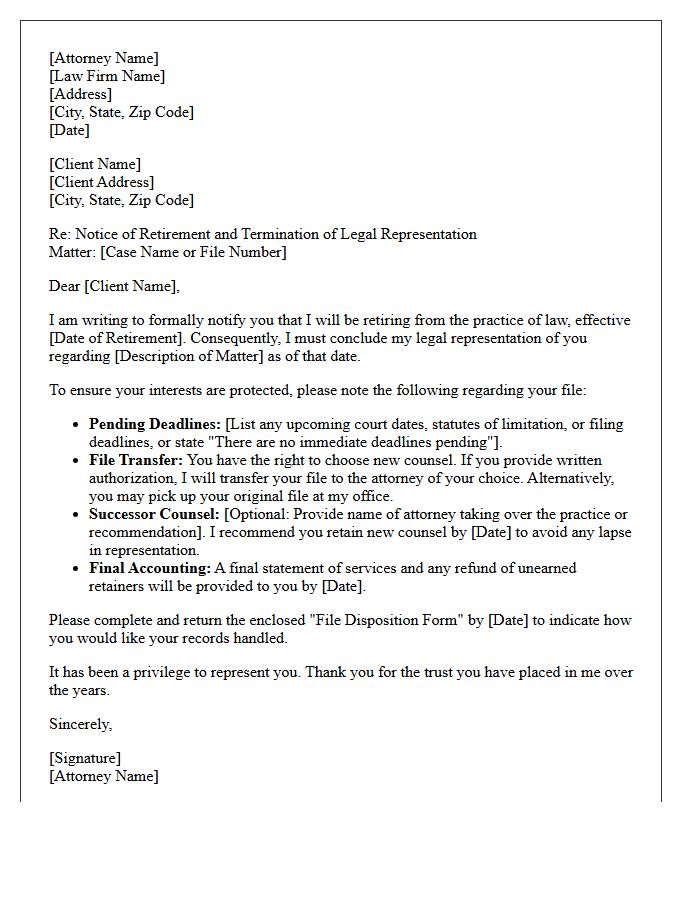 Formal Attorney Retirement Disengagement Letter