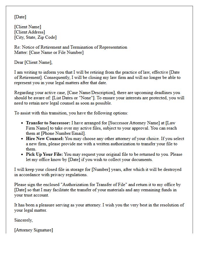 Active Client Attorney Retirement Disengagement Letter