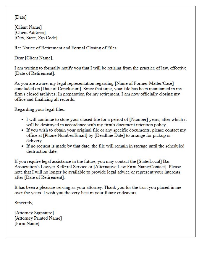 Former Client Attorney Retirement Disengagement Letter