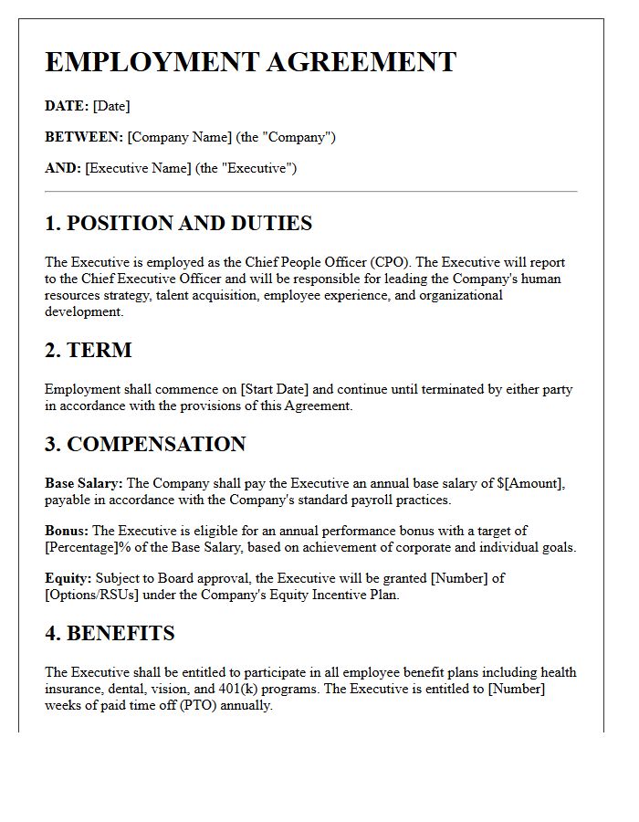 Chief People Officer Employment Agreement Letter