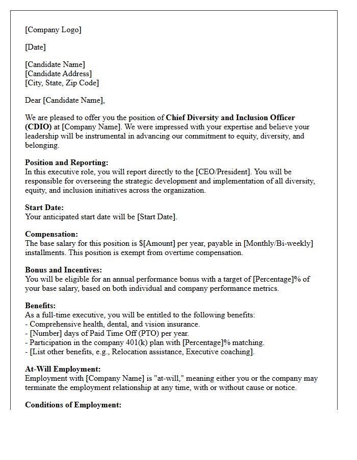 Chief Diversity and Inclusion Officer Offer Letter