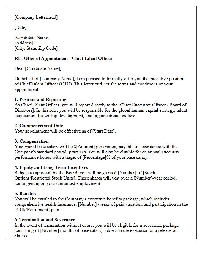 Chief Talent Officer Executive Appointment Letter