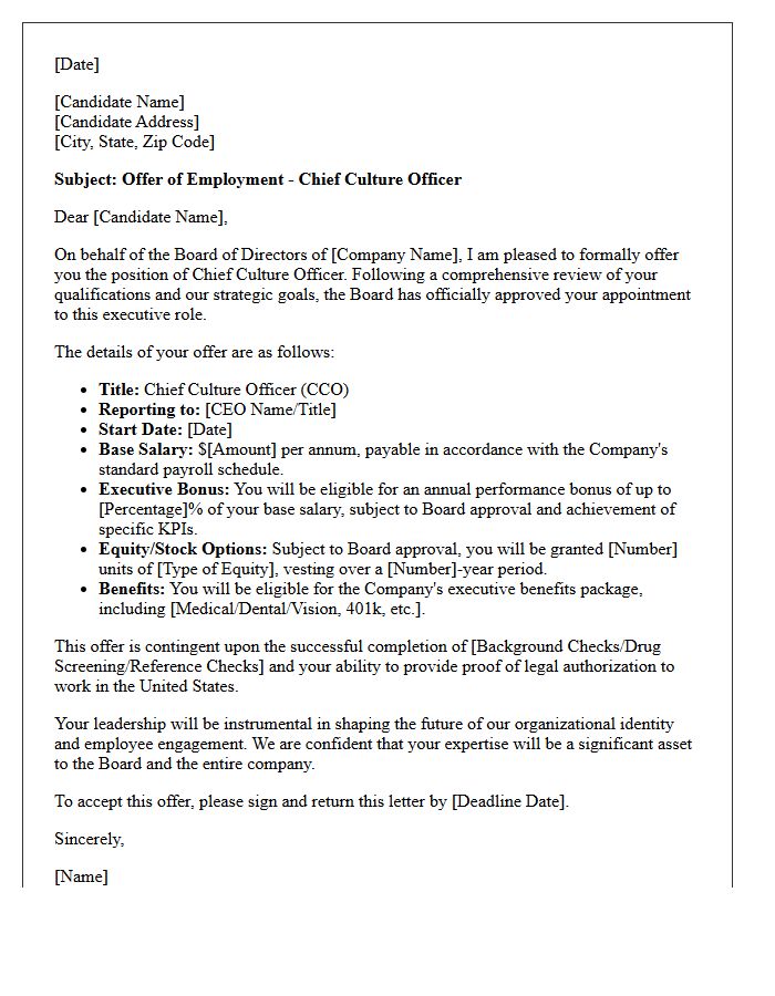 Chief Culture Officer Board Approval Offer Letter
