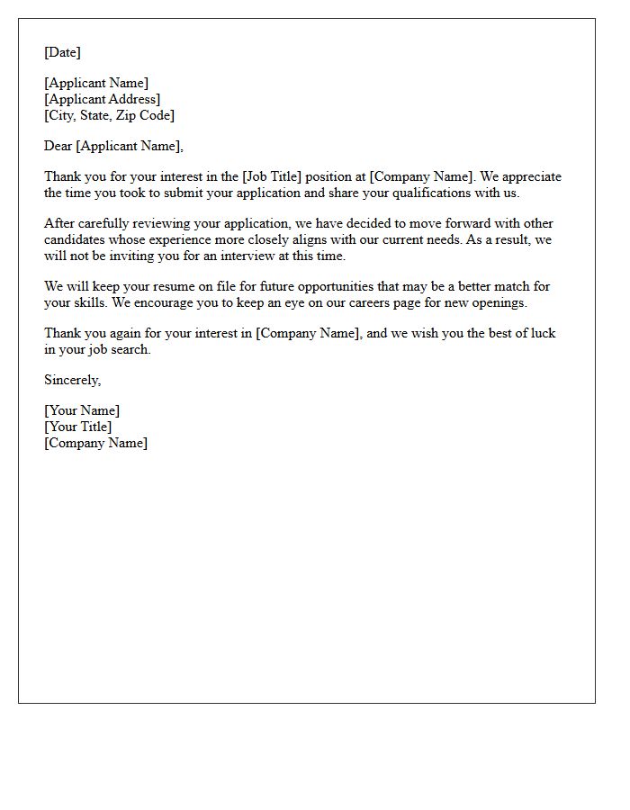 Applicant Not Selected for Interview Rejection Letter