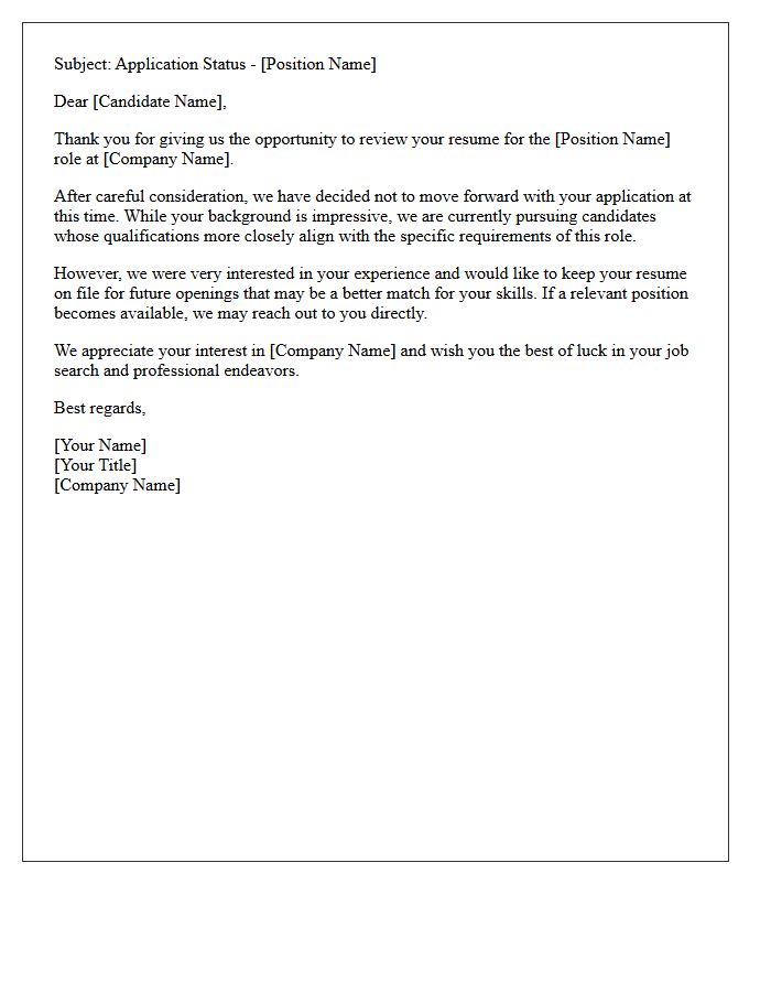 Future Opportunities Resume Rejection Letter