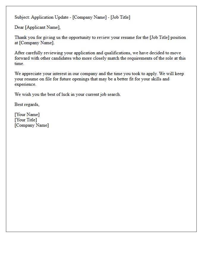General Applicant Resume Review Rejection Letter