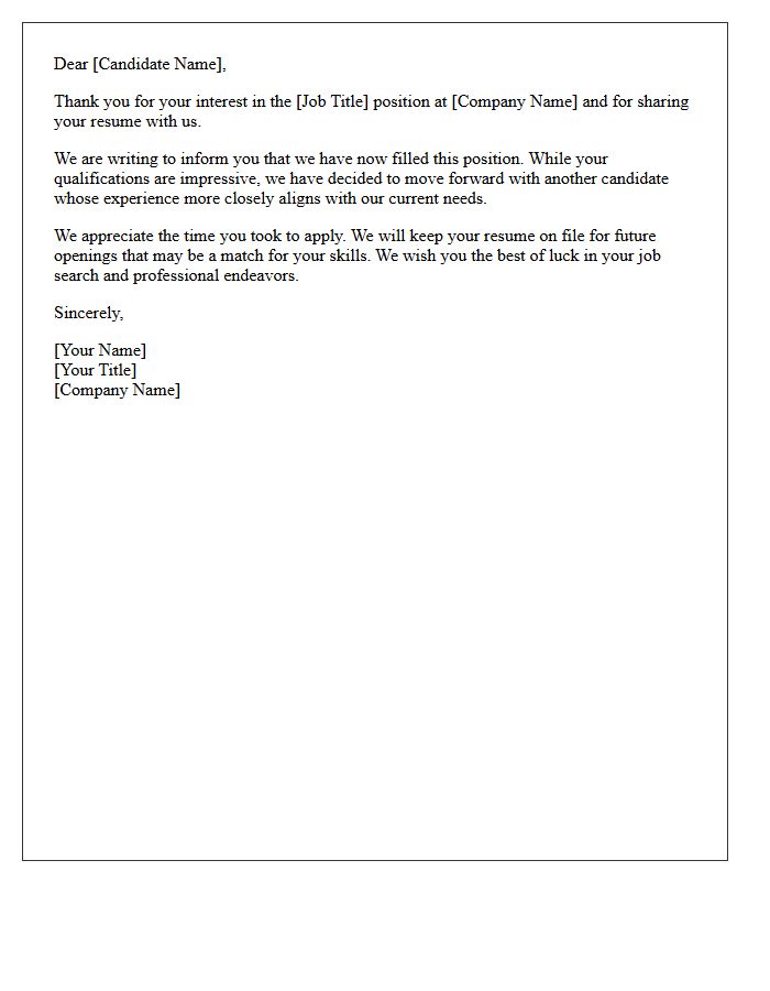 Position Filled Post-Resume Rejection Letter