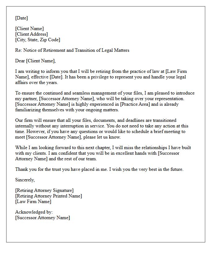 Internal Partner Transition Attorney Retirement Disengagement Letter