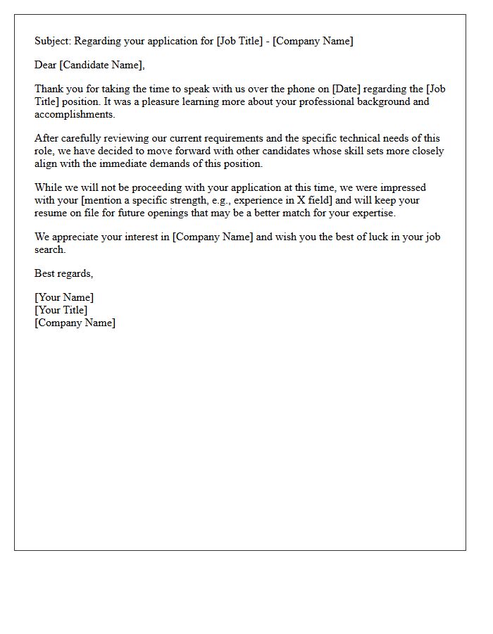 Skills Mismatch Post-Phone Interview Rejection Letter