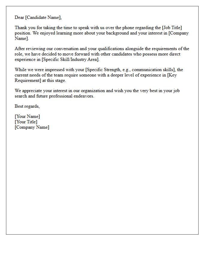 Experience Shortfall Post-Phone Interview Rejection Letter