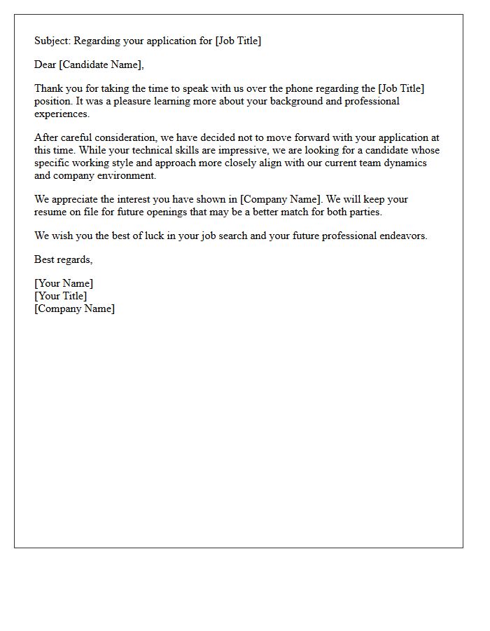 Cultural Fit Post-Phone Interview Rejection Letter