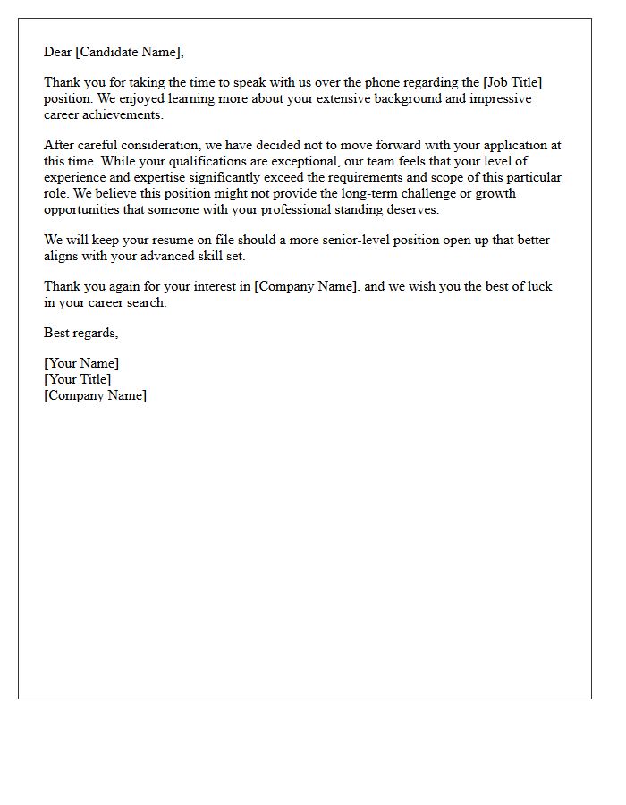Overqualified Candidate Post-Phone Interview Rejection Letter