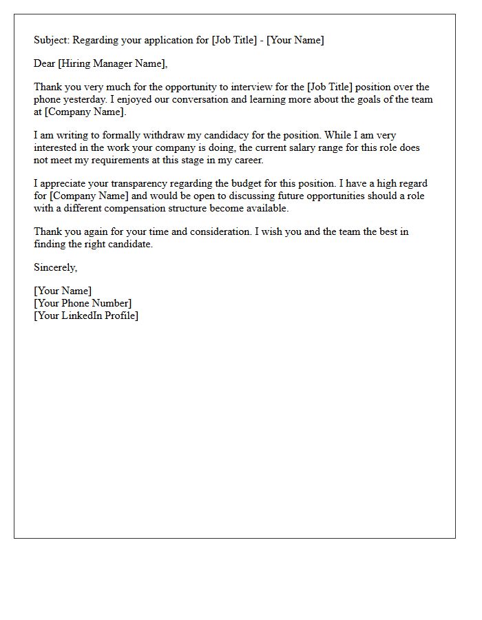 High Salary Expectation Post-Phone Interview Rejection Letter
