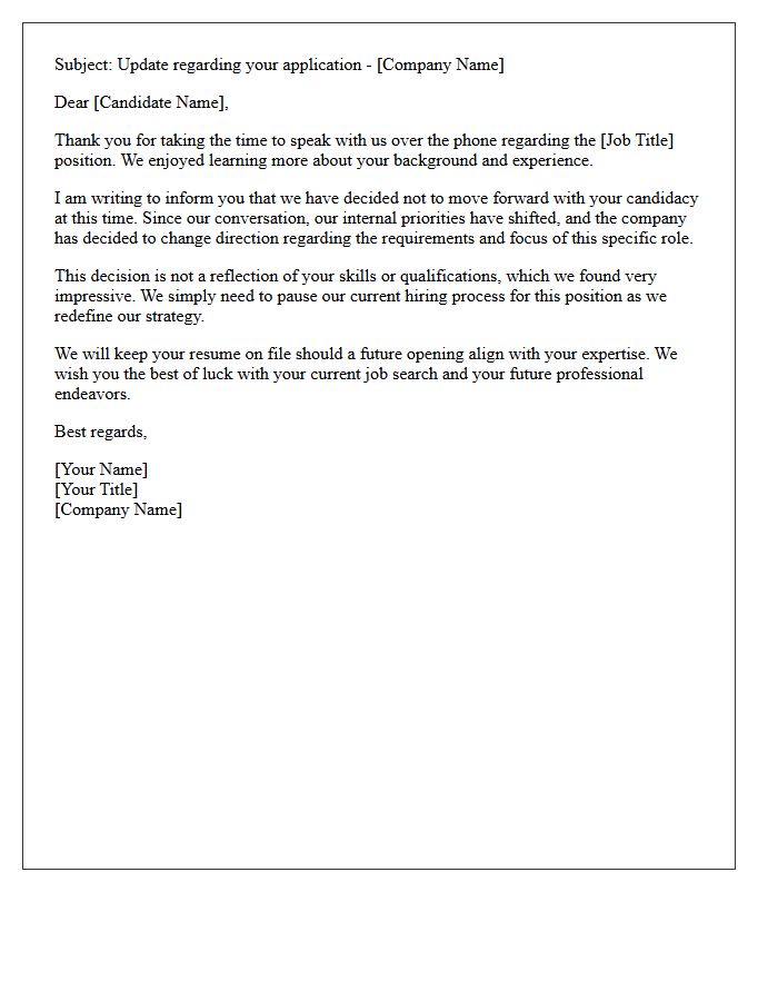 Company Direction Change Post-Phone Interview Rejection Letter